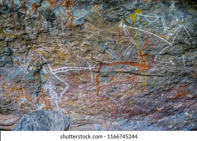 Darwin, Australia - August 18th, 2018: Aboriginal Rock Paint In Kakadu National Park