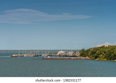 Darwin Australia - February 22, 2019: Coast Guard Port And Base At Entrance To Darwin Harbour, With Docks, Buildings And Green Zone.