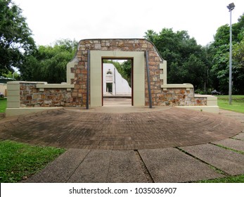 Darwin, Northern Territory, Australia 2/20/2018.  All That Remains Of The Original Darwin Town Hall After WW2 Bombing Of Darwin In 1942 And Cyclone Tracy In 1974