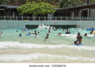 Darwin, Northern Territory/Australia-October 8,2017: People Enjoying The Wave Pool By The Waterfront Area In Darwin, Australia