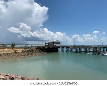 Darwin Wharf And Jetty Area In CBD With Blue Sky And Blue And Green Indian Ocean Water