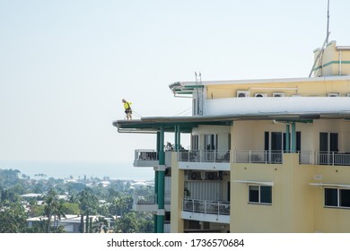 Darwin,NT/Austraila-June 18,2018: Worker Cleaning On High Rise Apartment Building In Darwin City In The Northern Territory Of Australia