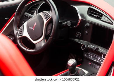 Dash And Console Of Red Corvette