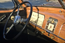 Dashboard Of An Antique Convertible Car.