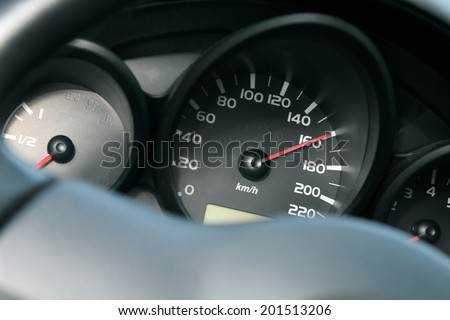 dashboard of car going fast. high speed concept