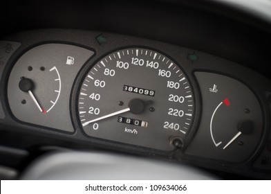 Dashboard Of A Car With A High Mileage.