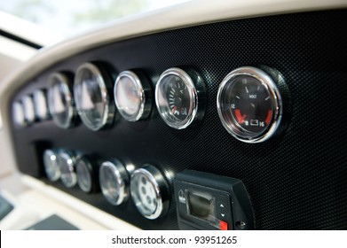 Dashboard instruments of a yacht.