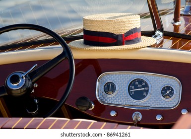 Dashboard in an old wooden boat