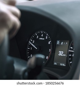 Dashboard and speedometer in the car. Selective focus - Shutterstock ID 1850256676