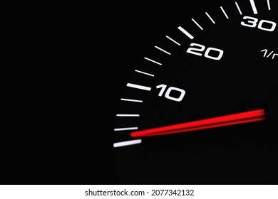 Dashboard With Speedometer, Tachometer, Odometer. Car Detailing. Car Dashboard. Dashboard Details With Indication Lamps.Car Instrument Panel.Modern Interior.Close Up Shot.Copy Space.