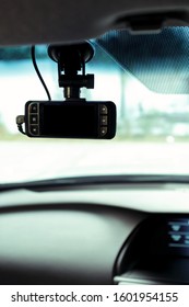 Dashcam Or Car Camera Mounted On Front Windshield To Record Situation Or Accident Ahead, Selective Focus