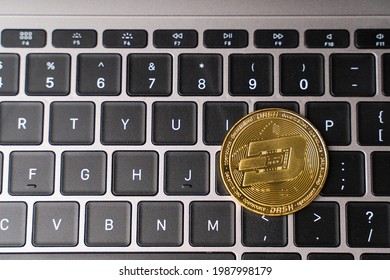 Dashcoin is alternative cryptocurrency on computer laptop keyboard background with copy space. Dashcoin is Cryptocurrency as Bitcoin is new innovative financial payment on online internet network.