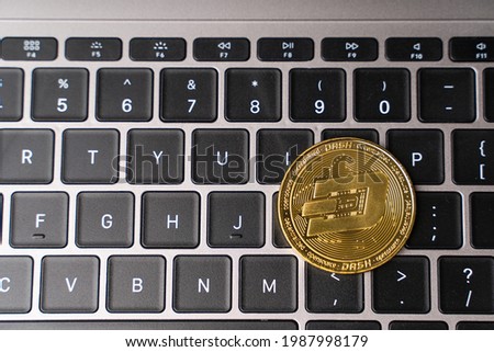 Dashcoin is alternative cryptocurrency on computer laptop keyboard background with copy space. Dashcoin is Cryptocurrency as Bitcoin is new innovative financial payment on online internet network.