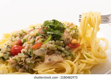 Dashi pasta with finely chopped summer vegetables, a local dish of Yamagata prefecture in Japan