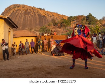 Dassa, Benin - 31/12/2019 - Ceremonial mask dance, Egungun, voodoo, Africa