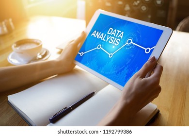 Data analysing, internet and technology concept on screen.