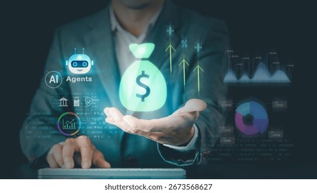 Data analysis, agentic AI fintech technology, automation systems to help make money, Financial artificial intelligence, business growth, investment economic forecast, secure digital banking strategy  - Powered by Shutterstock - Get 15% off with code: PIKWIZARD15