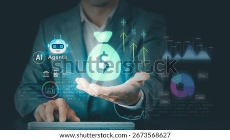 Data analysis, agentic AI fintech technology, automation systems to help make money, Financial artificial intelligence, business growth, investment economic forecast, secure digital banking strategy 