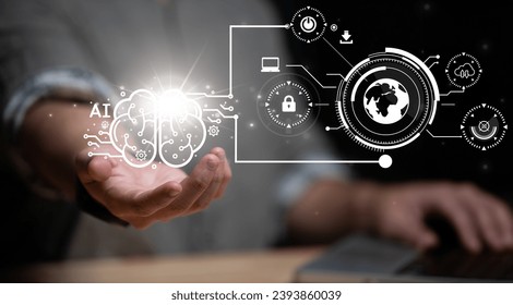 Data analysis of ai artificial intelligence process with technology processor to planning business information data, tech, network corporate concept.