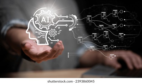 Data analysis of ai artificial intelligence process with technology processor to planning business information data, tech, network corporate concept.