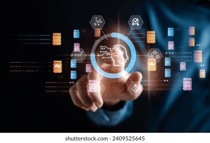Data analysis of ai artificial intelligence process with technology processor to planning business information data, tech, network corporate concept.