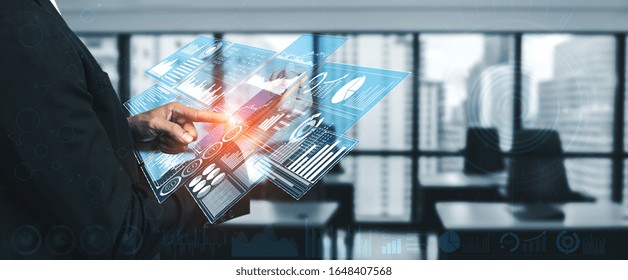 Data Analysis for Business and Finance Concept. Graphic interface showing future computer technology of profit analytic, online marketing research and information report for digital business strategy.