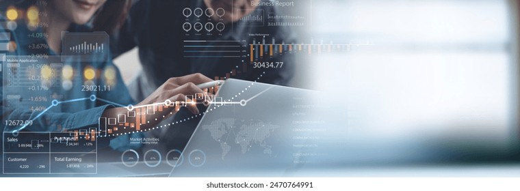 Data analysis for business. Intelligence and business analytics. Business team analyzing sale report  with key performance indicators (KPI) dashboard, Customer data insight, digital marketing planning - Powered by Shutterstock - Get 15% off with code: PIKWIZARD15
