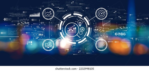 Data Analysis concept with blurred city lights at night
