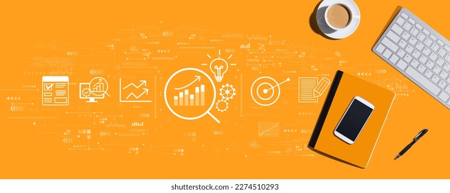 Data Analysis concept with a computer keyboard and office items