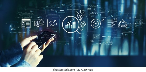 Data Analysis concept with person using a smartphone