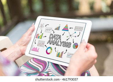 Data analysis concept shown on a tablet held by a woman