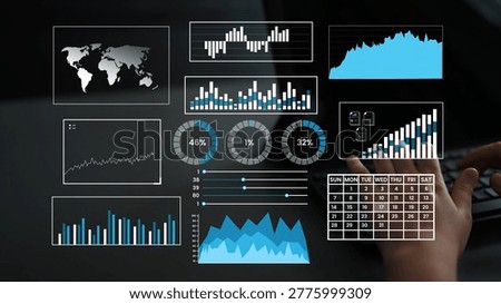 Data Analysis Dashboard with Graphs, Charts, and World Map Depicting Business Metrics and Trends for Technology and Finance Presentation Gluon.