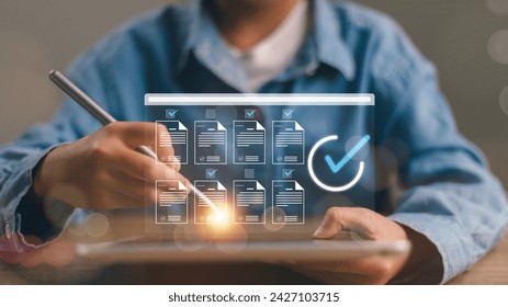 Data analysis of document ai artificial intelligence process with technology processor to planning business information data, tech, network corporate concept.