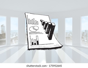 Data analysis doodle against bright white room with windows