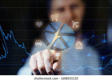 Data analysis graph on virtual screen. Business finance and tech