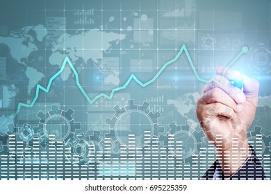 Data analysis graph on virtual screen. Business finance and technology concept.