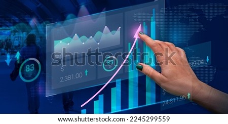 Data analysis, graphs, abstract infographics on the background of pedestrians. Sociology and Demography.