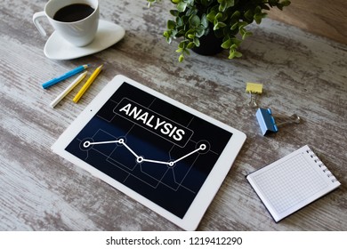 Data analysis, Internet and technology concept on device screen.