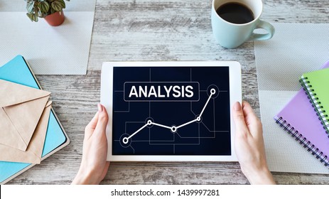 Data analysis, Internet and technology concept on device screen.