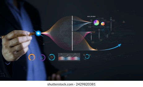 data analysis and Management concept. Using Ai technology  for data analysis and Management . big data analysis, Software for archiving, searching,  managing and analysis.