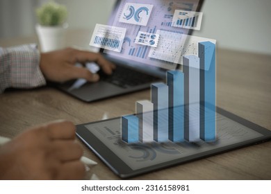 data analysis, data mining, and analysis of the graph charts Business marketing process and strategy Financial statistics concept: backup network to storage connection