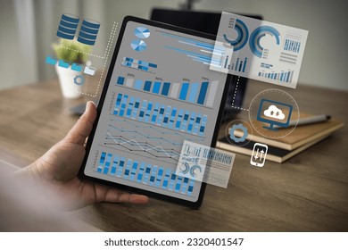 data analysis, data mining, and analysis of the graph charts Business marketing process and strategy Financial statistics concept: backup network to storage connection