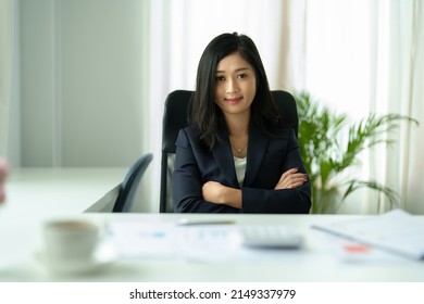 Data Analysis, Plan, Marketing, Accounting, Audit, Portrait Of Asian Business Woman Planning Marketing Using Computer And Statistical Data Sheet To Present Marketing Plan Project At Meeting.