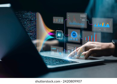 Data analysis science and big data with AI technology. Analyst or Scientist uses a computer and dashboard for analysis of information on complex data sets on computer. Insights development engineer  - Powered by Shutterstock