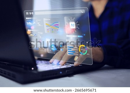 Data analyst concept with a man working on laptop computer to using artificial intelligence to information analysis and summary for support business planning and investment direction