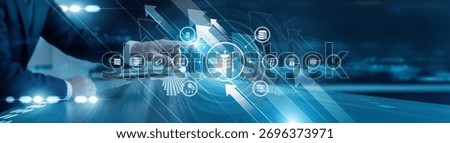Data analyst touching icon and word 