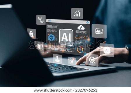 a data analyst using technology AI for working tool for data analysis Chatbot Chat with AI, using technology smart robot AI, artificial intelligence to generate something or Help solve work problems.