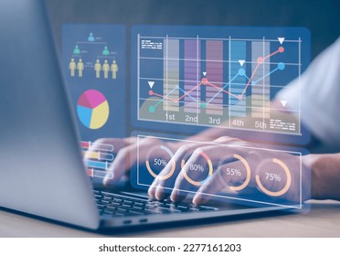 data analyst working On dashboard with charts, data presentation concept to analyze performance (KPI) or report on the performance of business organizations.