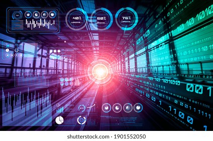 Data analytic concept with high speed motion digital transfer background showing fast big data processing development .