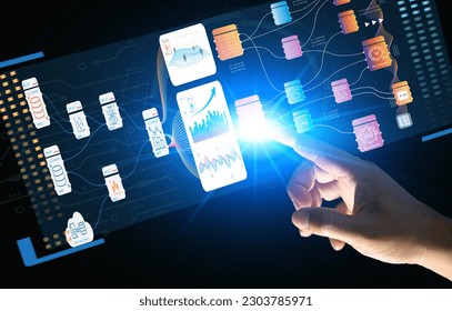 Data Analytic Dashboard Big data collection conceptinternet network connection, futuristic innovation technology background
